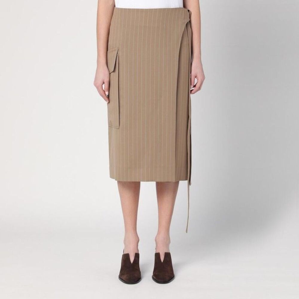 VICTORIA BECKHAM Pinstripe Wrap Cargo Skirt Women Beige Skirts